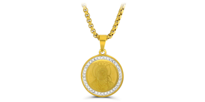 Panna Mária s dieťaťom na pozlátenom prívesku s krištáľmi