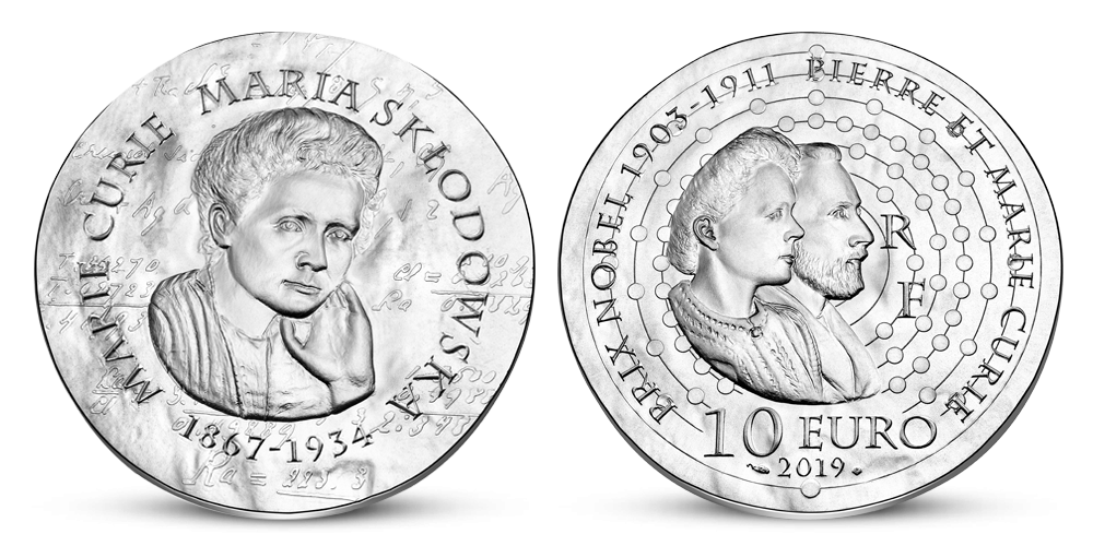 Strieborná minca s portrétom Marie Curie Sklodowské Strieborná minca s portrétom Marie Curie Sklodowské