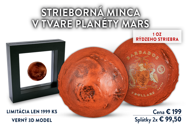 Strieborná minca v tvare planéty Mars