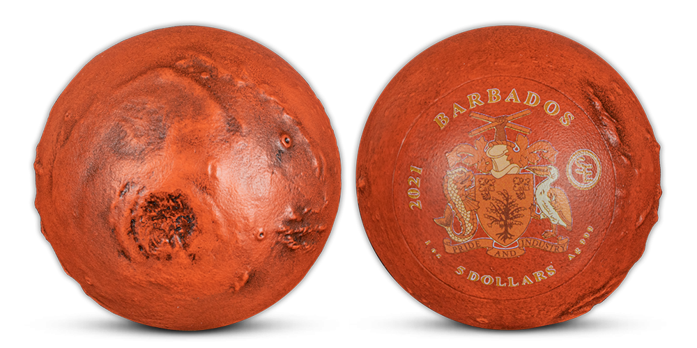 Strieborná minca v tvare planéty Mars v jednej unci rýdzeho striebra