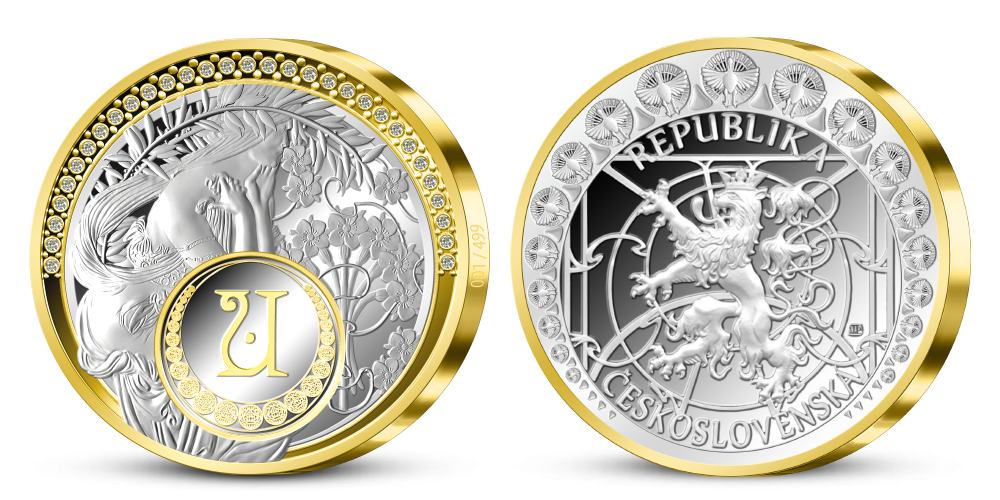Strieborná medaila Alfons Mucha - Poézia s 31 kryštálmi Swarovski Strieborná medaila Alfons Mucha - Poézia s 31 kryštálmi Swarovski