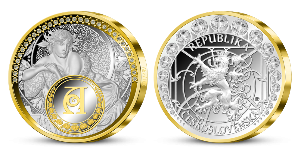 Alfons Mucha a Dievča s vlčími makmi - 5 oz strieborná medaila