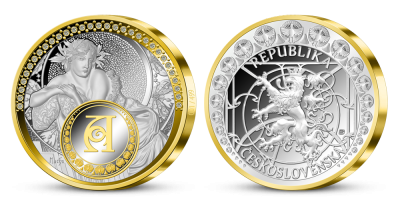 5 oz strieborná medaila Alfons Mucha a Dievča s vlčími makmi