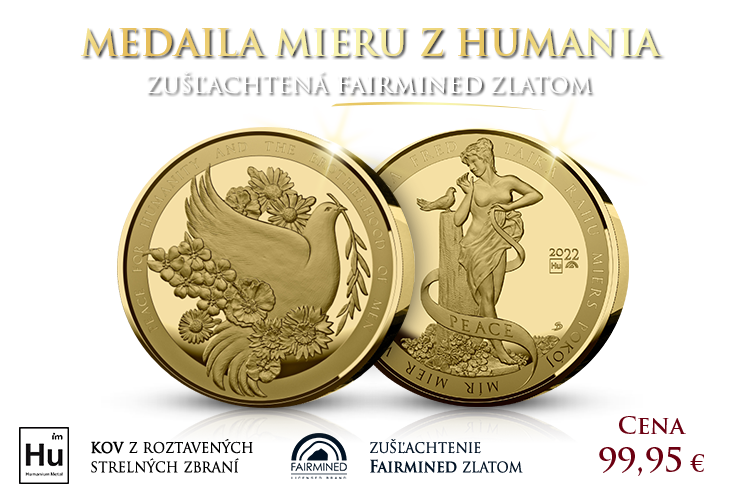 Pam&auml;tn&aacute; medaila Mier zu&scaron;ľachten&aacute; Fairmined r&yacute;dzim zlatom
