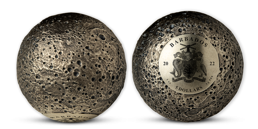 Strieborná minca v tvare planéty Merkúr 