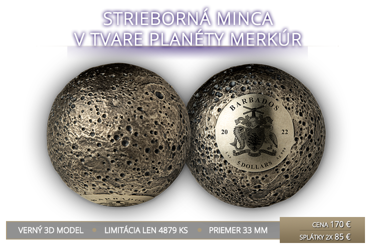 Strieborná minca v tvare planéty Merkúr