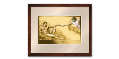 Michelangelo - Stvorenie Adama a zlatá  minca z 1/10 oz