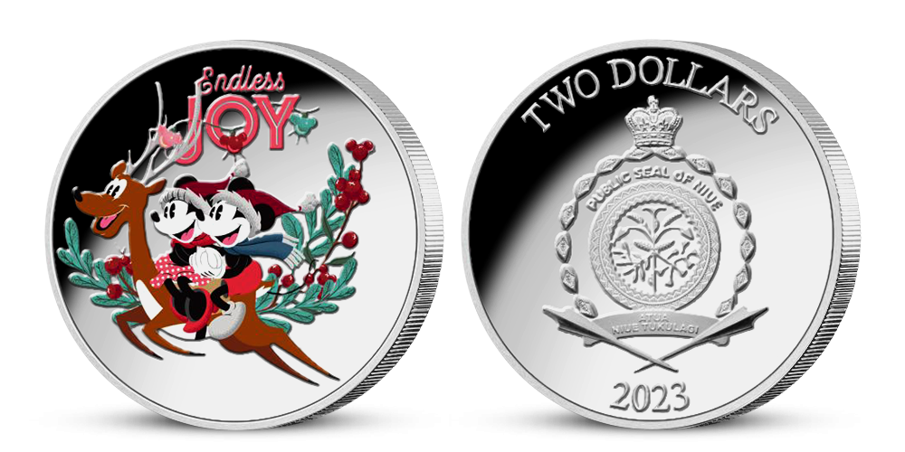 Myšiak Mickey a Myška Minnie na 1 oz minci z rýdzeho striebra 999/1000