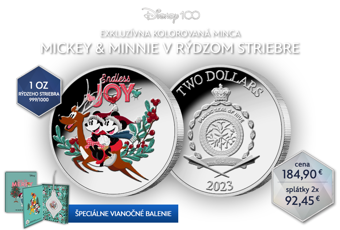 Myšiak Mickey a Myška Minnie na striebornej minci