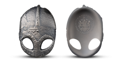 Minca v tvare vikinskej helmy Gjermundbu zo 3 uncí rýdzeho striebra