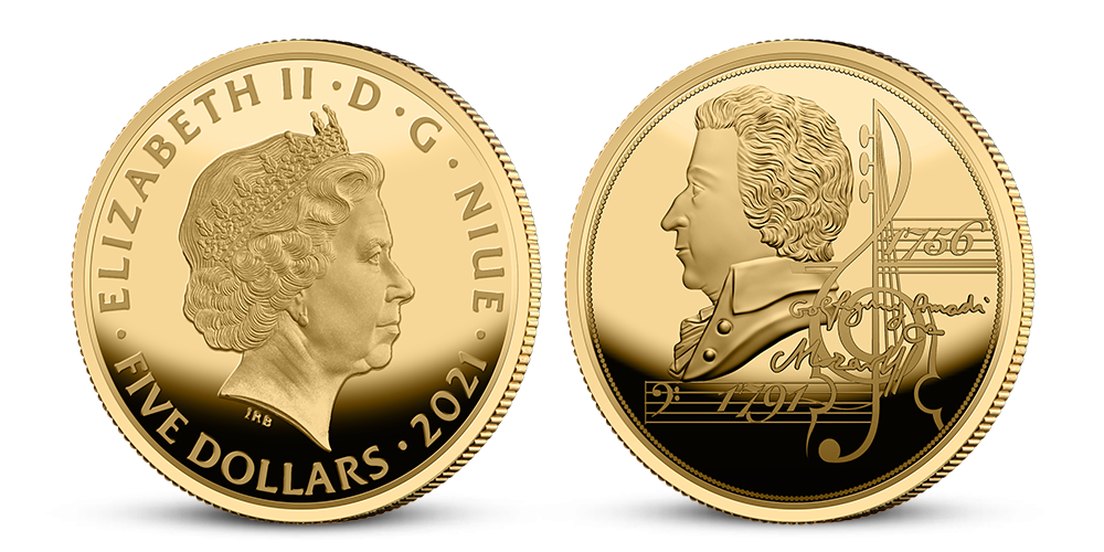 W. A. Mozart na minci z rýdzeho zlata