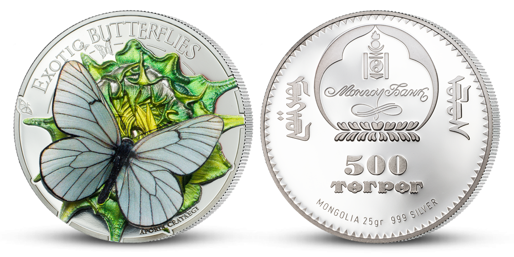 Unikátna strieborná minca s 3D motýľom