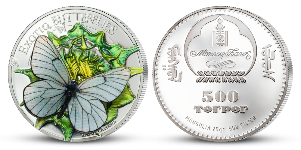Unikátna strieborná minca s 3D motýľom Unikátna strieborná minca s 3D motýľom