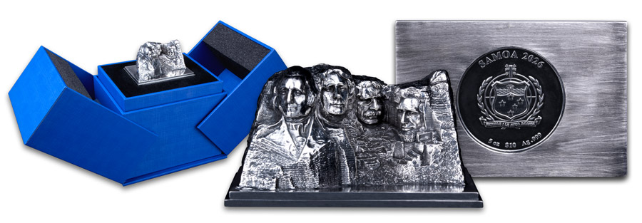 Strieborná minca Mount Rushmore s 3D reliéfom Strieborná minca Mount Rushmore s 3D reliéfom