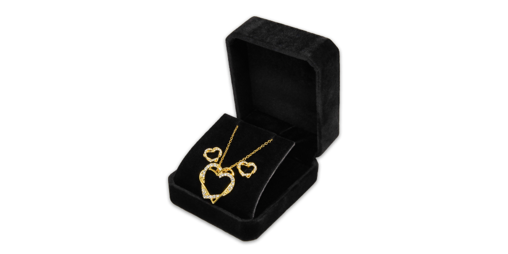 Pozlatený náhrdelník v tvare dvojitého srdca s krištáľmi Swarovski 
