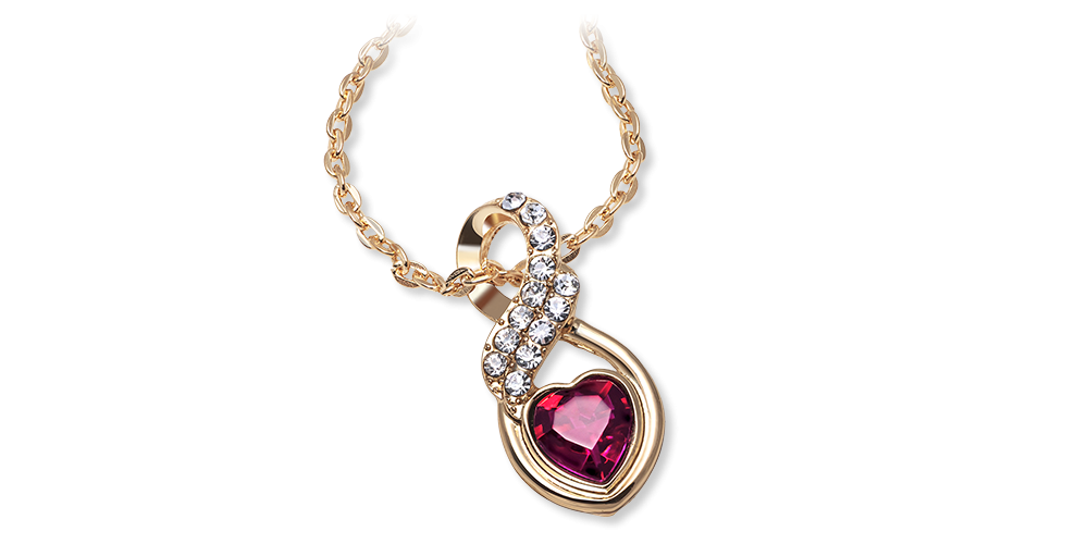 Pozlátený náhrdelník s červeným kryštálom v tvare srdca
