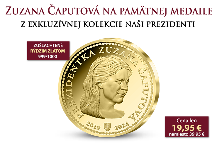 Zuzana Čaputová na pamätnej medaile zušľachtenej rýdzim zlatom