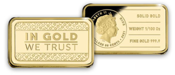 In gold we trust - zlatá minca v tvare tehličky In gold we trust - zlatá minca v tvare teličky