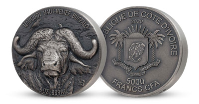 Africký byvol - najobávanejší predstaviteľ Veľkej päťky na 5-uncovej striebornej minci