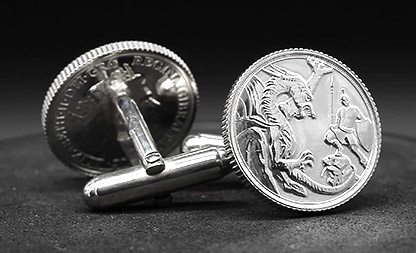 Elegantné Manžetové gombíky so striebornými mincami Sovereign