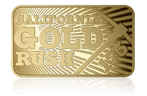 175. výročie kalifornské zlaté horúčky - zlatá minca v tvara tehličky