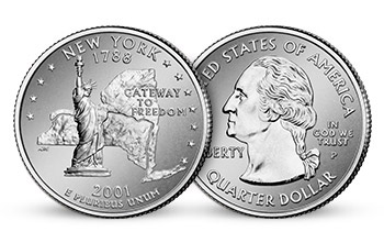 Oficiálna pamätná minca štvrťdolár New York len za 3,95 €