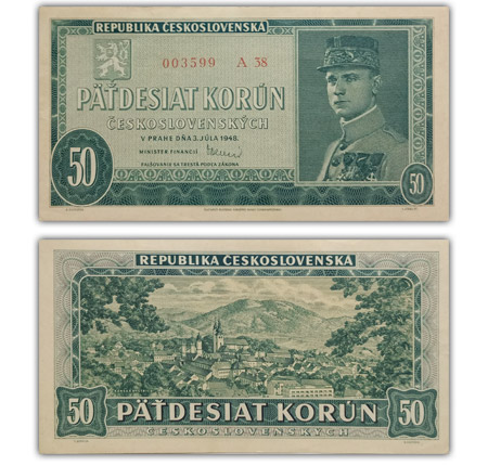 Československá 50 Kčs bankovka z roku 1948