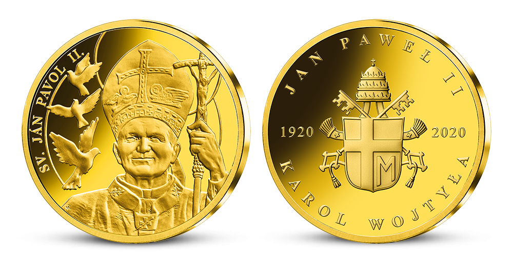 Pamätná medaila pápeža Jána Pavla II. zušľachtená rýdzim zlatom 999/1000 Pamätná medaila pápeža Jána Pavla II. zušľachtená rýdzim zlatom 999/1000