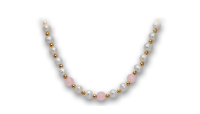 Perlový náhrdelník s ruženínmi zušľachtený 18-karátovým zlatom