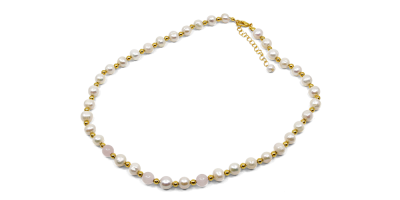 Perlový náhrdelník s ruženínmi zušľachtený 18-karátovým zlatom 
