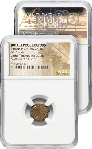 Autentická historická minca Piláta Pontského v certifikovanom balení NGC
