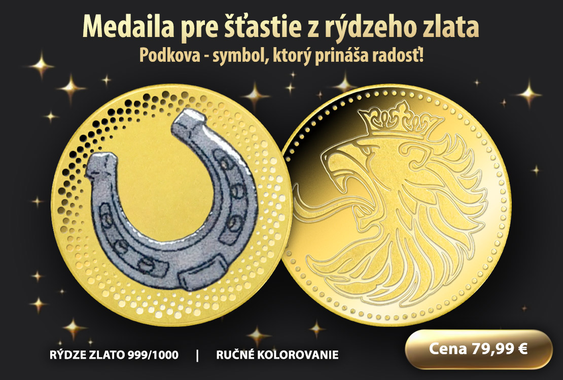Podkova ako symbol šťastia na zlatej medaile