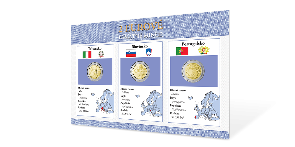 Sada pamätných euromincí - Portugalsko 2007,Slovinsko 2011,Taliánsko 2010