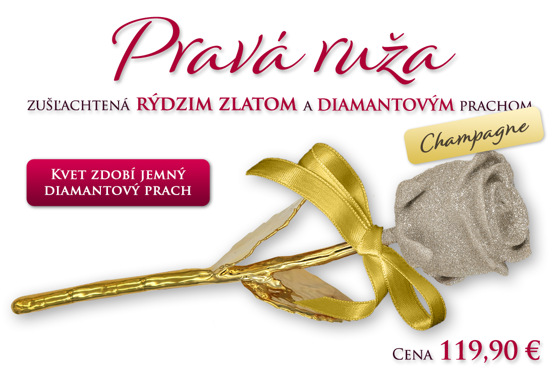 Pozlátená ruža s diamantovým prachom Champagne 