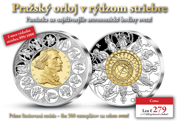 Pražský orloj v rýdzom striebre