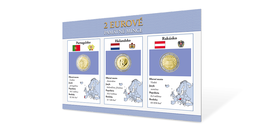 Sada pamätných euromincí - Rakúsko 2007, Holandsko 2013, Portugalsko 2010