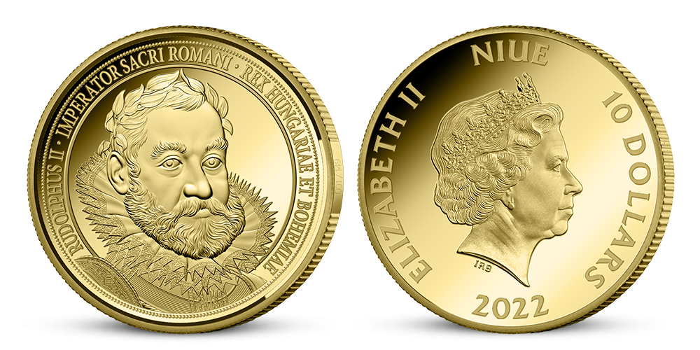 Český kráľ Rudolf II. na minci z rýdzeho zlata 999/1000