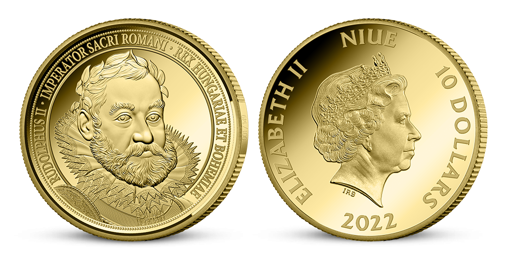 Český kráľ Rudolf II. na minci z rýdzeho zlata 999/1000 Český kráľ Rudolf II. na minci z rýdzeho zlata 999/1000