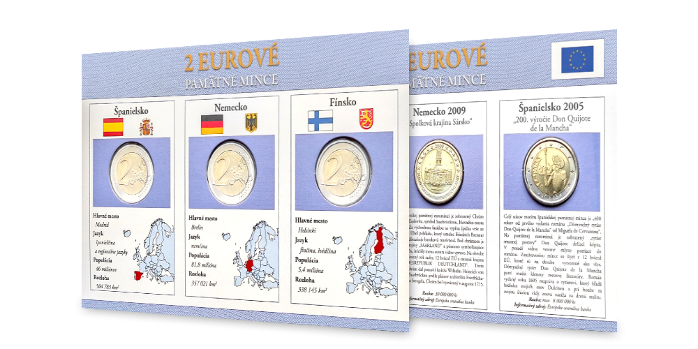 Sada pamätných euromincí - Fínsko 2011, Nemecko 2009, Španielsko 2005 