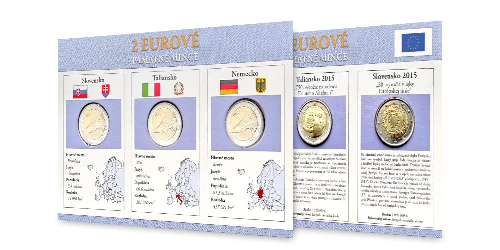 Sada pamätných euromincí - Nemecko 2009, Taliansko 2015, Slovensko 2015 