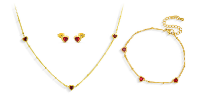 Náhrdelník, náušnice a náramok so srdiečkami