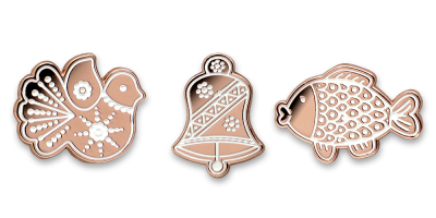 Sada troch vianočných brošní - zvonček, holubička, kapor