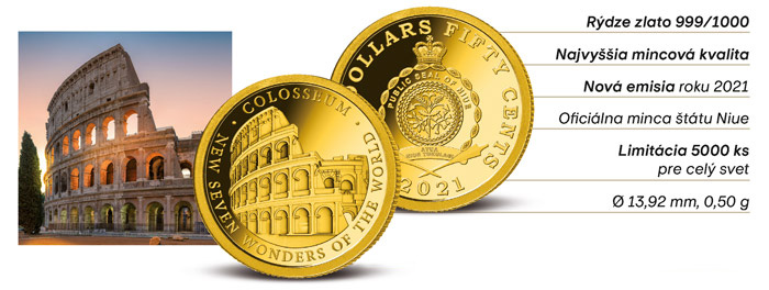 Zlatá minca Koloseum - 7 nových divov sveta