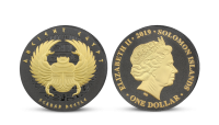 Skarabeus posvátny na minci v parciálnom zušľachtení rýdzim zlatom a čiernym niklom