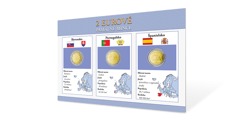 Sada pamätných euromincí -Slovensko 2009, Španielsko 2007, Portugalsko 2012
