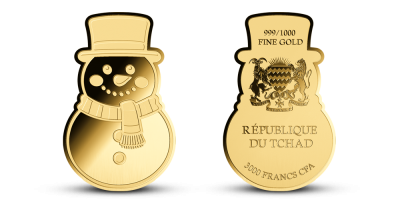 Veselý snehuliak, minca z rýdzeho zlata 999/1000