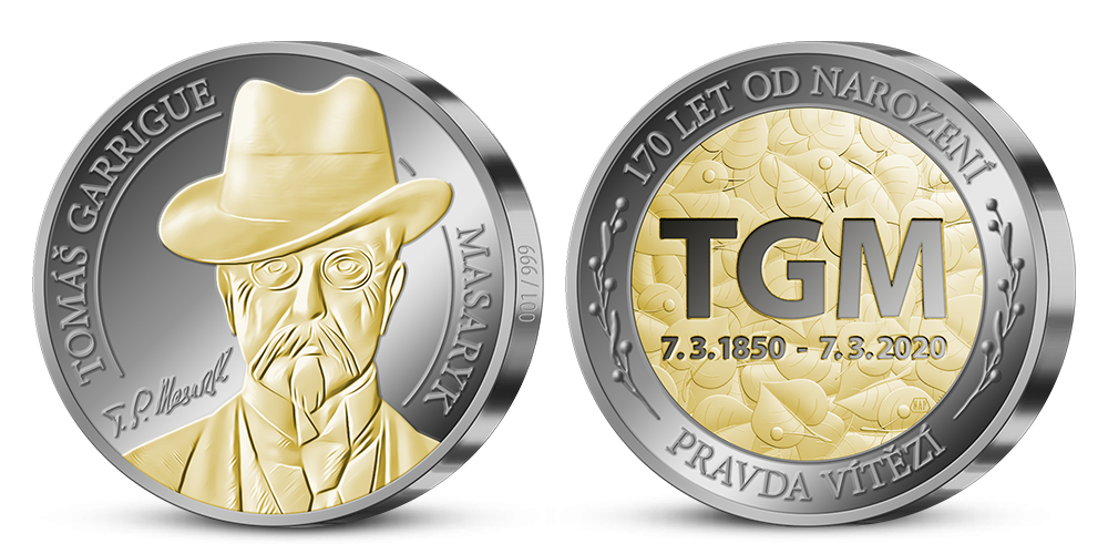 Strieborná medaila T. G. Masaryk zušľachtená zlatom a ruténiom 
