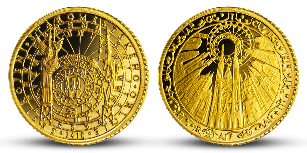 Staromestský orloj na zlatej medaile 