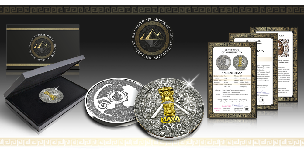 Majská civilizácia - minca z 3 uncí rýdzeho striebra 999/1000