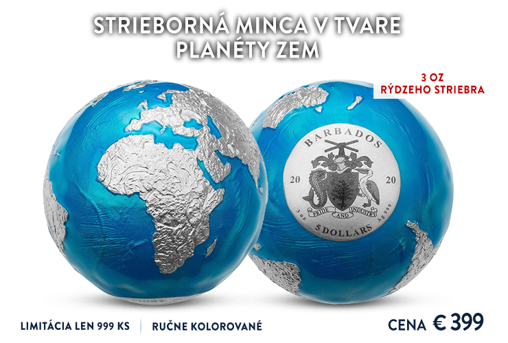 Strieborná minca v tvare planéty Zem